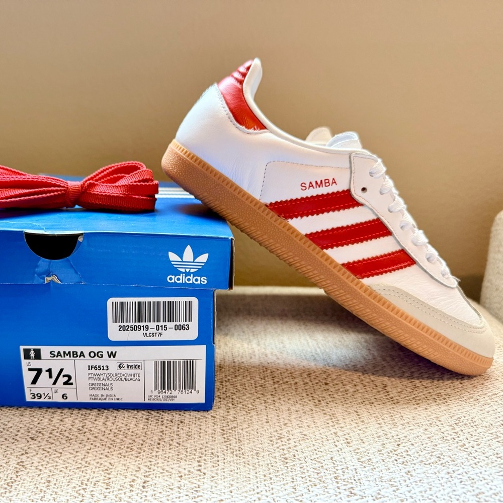 adidas Samba OG Womens White/Solar Red 7.5